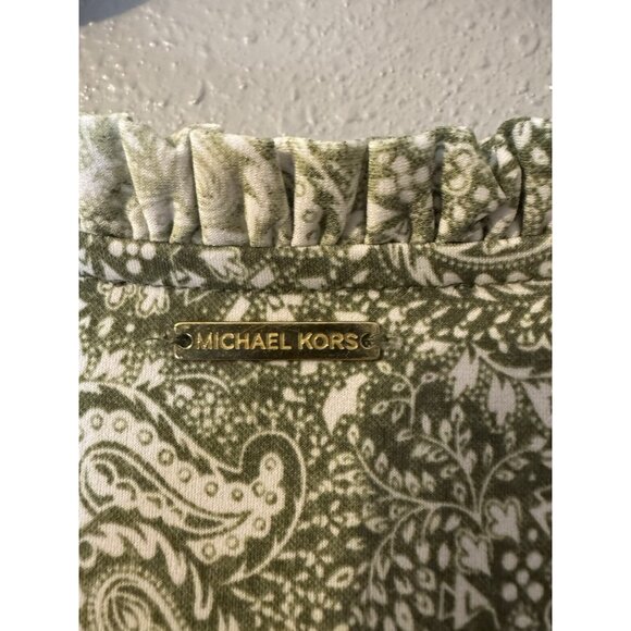 Michael Kors Shift Dress 2X Green Ivory Paisley Sleeveless Stretch Summer - Picture 9 of 11